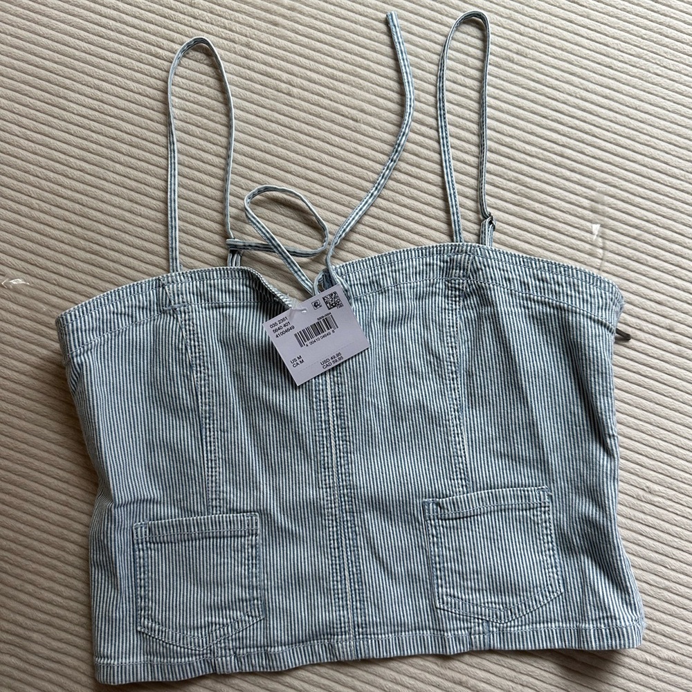 American Eagle Outfitters Blue and White Striped Crop Top